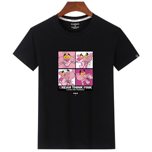 Fashion Summer Casual Cotton Tee Plain T-shirt Cream Think Pink Print
