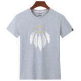 Fashion Summer Casual Cotton Tee Plain T-shirt Cream Feather Star Print