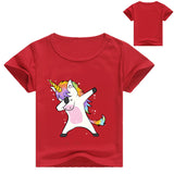 Fashion Summer Cotton Kids T-shirts Cartoon Unicorn Short Sleeve Casual Plain Color Tees