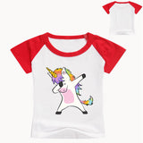 Summer Cotton Kids T-shirts Cartoon Unicorn Short Sleeve Casual Plain Color Tees