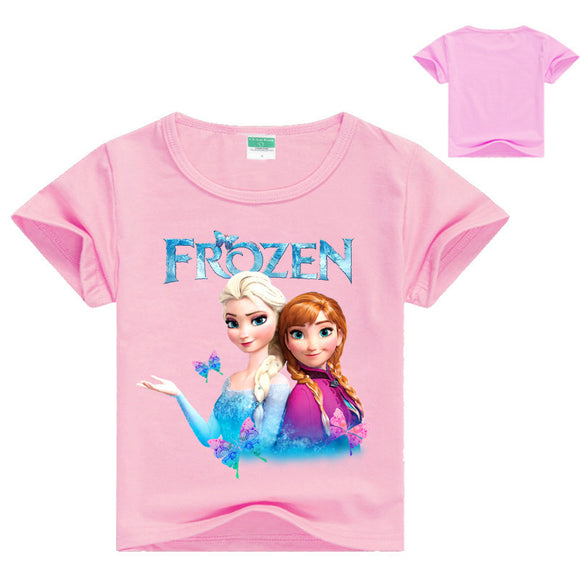 Fashion Summer Kids T-shirts Movie Frozen Short Sleeve Cotton Casual Plain Tee