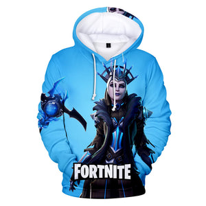 3D Fortnite The Ice Queen Long Sleeve Blue Hoodie for Kids Youth Adult