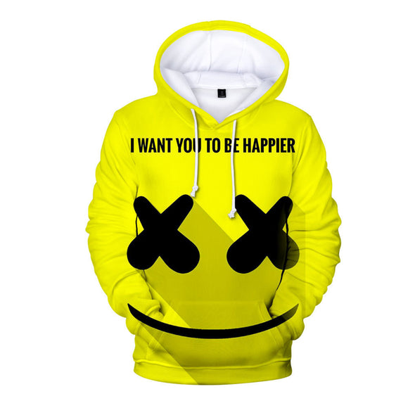 DJ Marshmello Cosplay Yellow Long Sleeve Hoodie Jumper for Kids Youth Adult