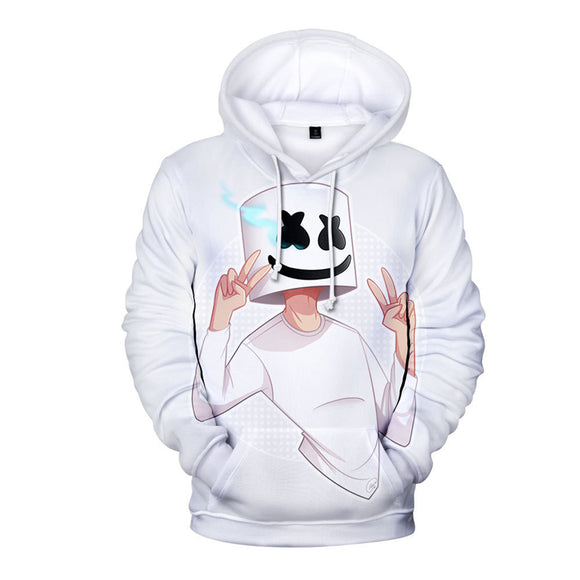 DJ Marshmello Cosplay White Long Sleeve Hoodie Jumper for Kids Youth Adult