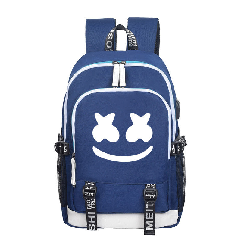 Black DJ Marshmello Backpack School Bags with USB Port