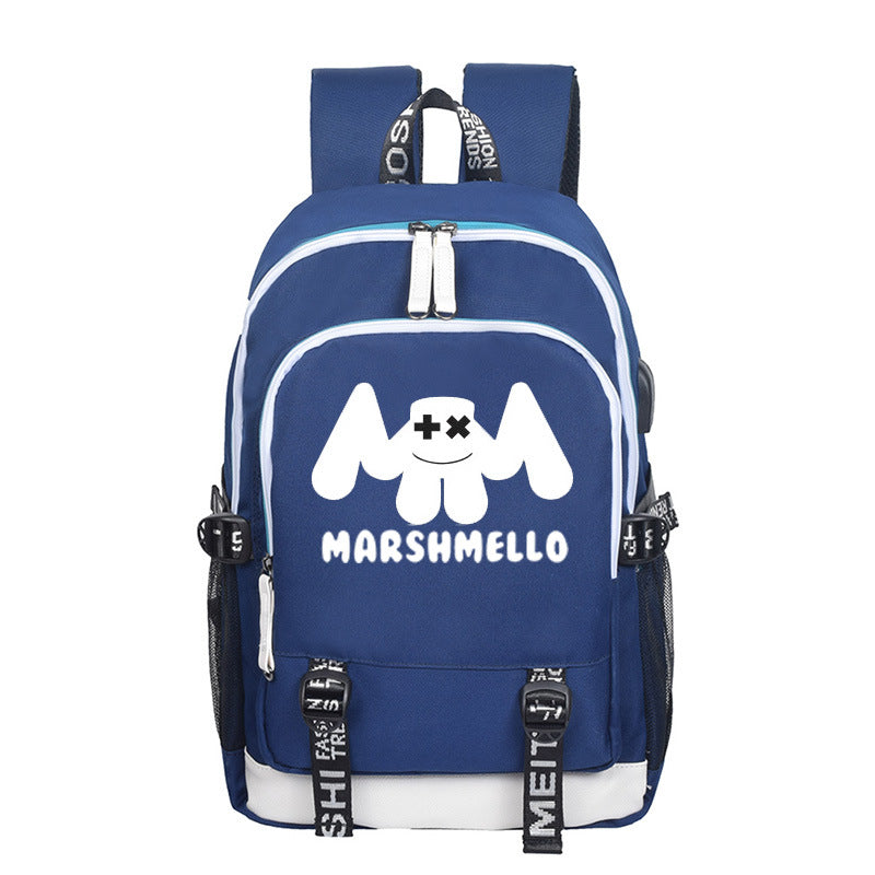 Black DJ Marshmello Backpack School Bags with USB Port Abox.nz