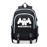 Black DJ Marshmello Backpack School Bags with USB Port