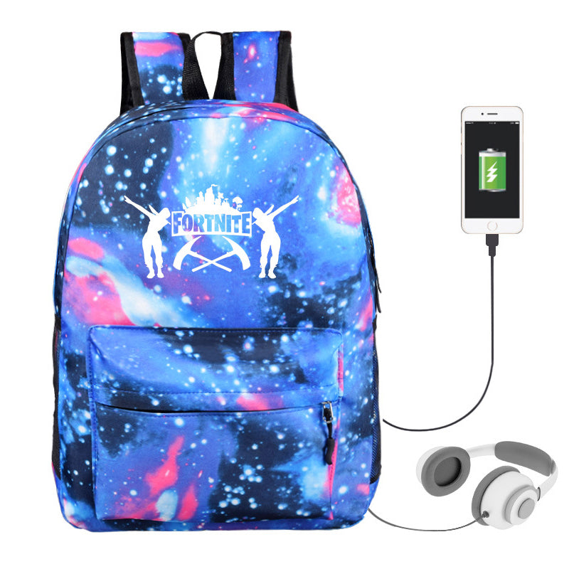 Game Fortnite Printed Galaxy Backpack School Bags with USB Port Abox.nz
