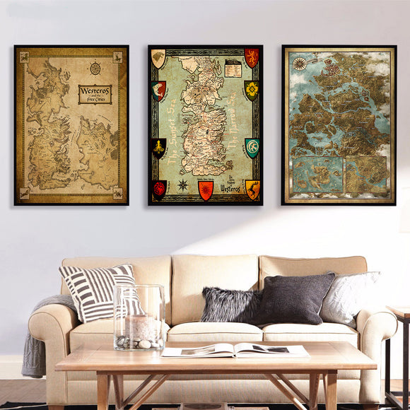 Game Of Thrones Houses Map Westeros And Free Cities Giant Poster on Oin Painting Canvas