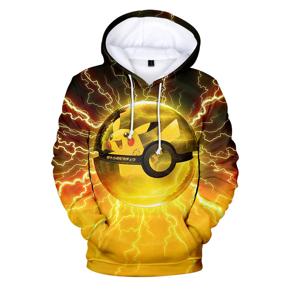 Hot Cartoon Pokemon Go Pikachu Yellow Jumper Casual Sports Hoodies for Kids Youth Adult
