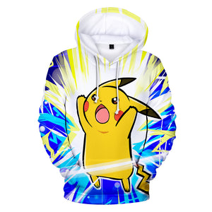 Hot Cartoon Pokemon Go Pikachu Color Jumper Casual Sports Hoodies for Kids Youth Adult
