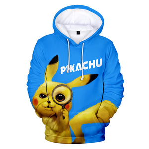 Hot Cartoon Pokemon Detective Pikachu Blue Jumper Casual Sports Hoodies for Kids Youth Adult