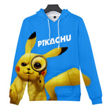 Hot Cartoon Pokemon Detective Pikachu Blue Jumper Casual Sports Hoodies for Kids Youth Adult