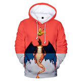 Hot Cartoon Pokemon Detective Dragon Orange Jumper Casual Sports Hoodies for Kids Youth Adult