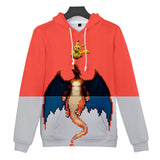 Hot Cartoon Pokemon Detective Dragon Orange Jumper Casual Sports Hoodies for Kids Youth Adult