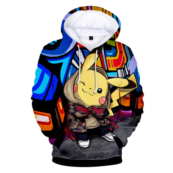 Hot Cartoon Pokemon Detective Pikachu Jumper Casual Sports Hoodies for Kids Youth Adult