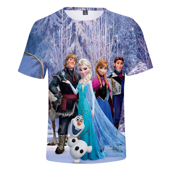 Hot Movie Frozen Ice Queen Elsa Anna Princess Kristoff Hans Casual Sports T-Shirts for Adult Kids