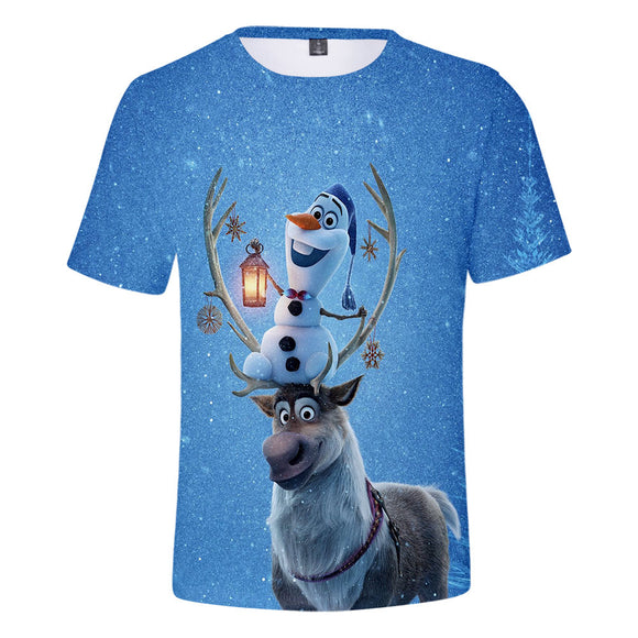 Hot Cartoon Movie Frozen Ice Queen Olaf Casual Sports T-Shirts for Adult Kids