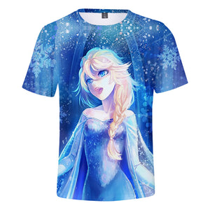 Hot Movie Frozen Ice Queen Elsa Princess Casual Sports T-Shirts for Adult Kids