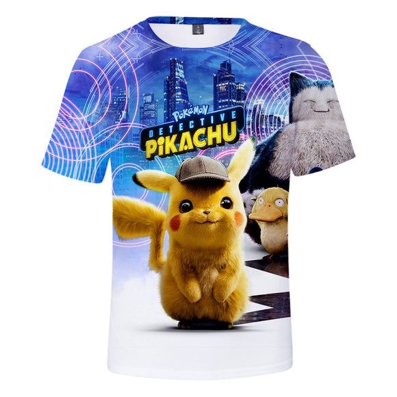 Hot Film Pokemon Detective Pikachu Casual Sports T-Shirts for Adult Kids