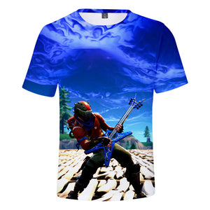Hot Game Fortnite Blue Casual Sports T-Shirts Top for Adult Kids
