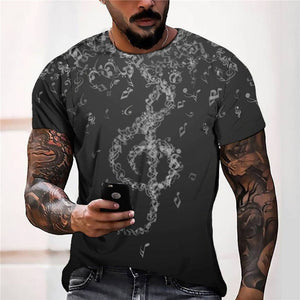 3D Graphic Prints Musical Note Design Men's T-Shirt Short Sleeve Tops