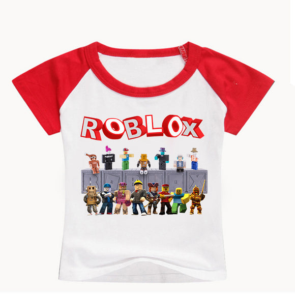 Summer Cotton Kids T-shirts Game Roblox Short Sleeve Casual Plain Color Top Tees