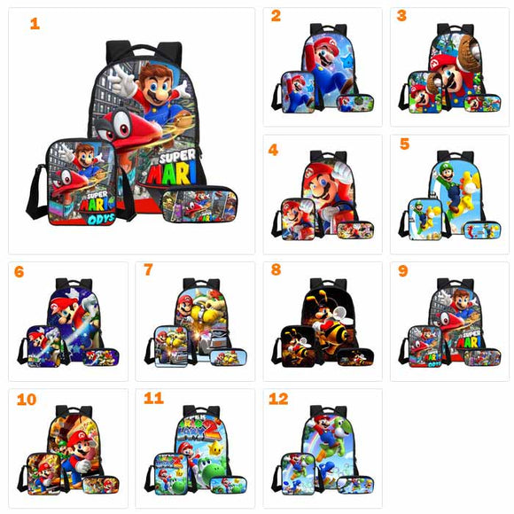 3 Packs Game Super Mario Casual Backpack + Shoulder Bag + Pencil Bag