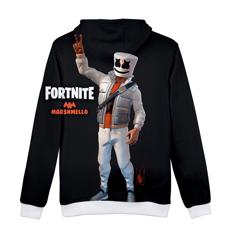 Unisex 3D Fortnite Marshmello Long Sleeve Black Hoodie for Kids Youth Adult