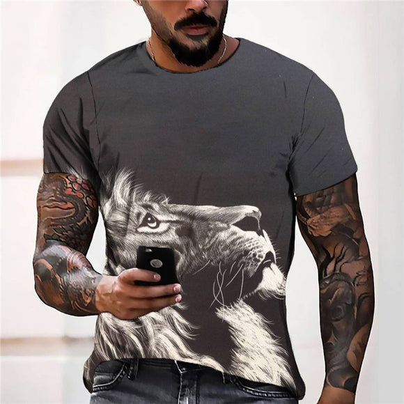 3D Graphic Prints White Lion Design Men's T-Shirt Short Sleeve Tops