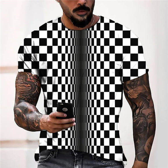 3D Graphic Prints Black White Square Design Men's T-Shirt Short Sleeve Tops