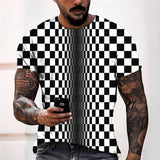 3D Graphic Prints Black White Square Design Men's T-Shirt Short Sleeve Tops