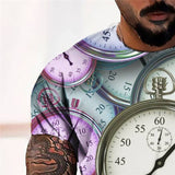 3D Graphic Prints Clock Design Men's T-Shirt Short Sleeve Tops