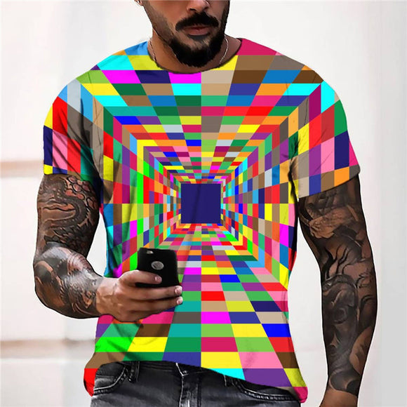 3D Graphic Prints Optical Illusion Colorful Design Men's T-Shirt Short Sleeve Tops
