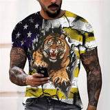3D Graphic Prints Flag Tiger Design Men's T-Shirt Short Sleeve Tops